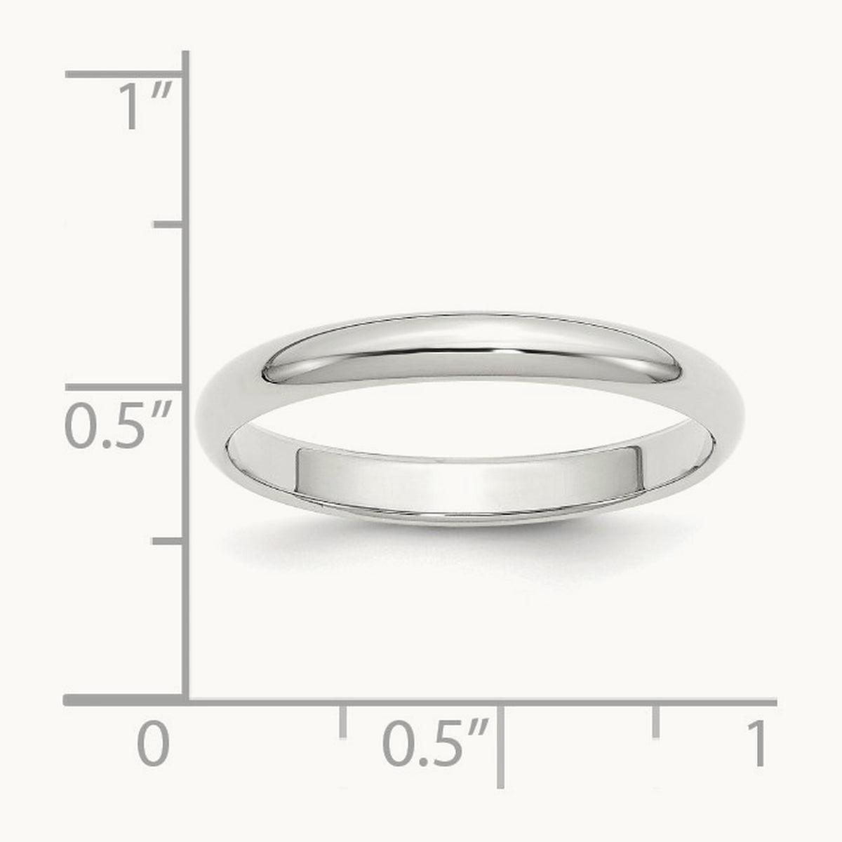 Half-Round Wedding Band, 3mm, 14K White Gold