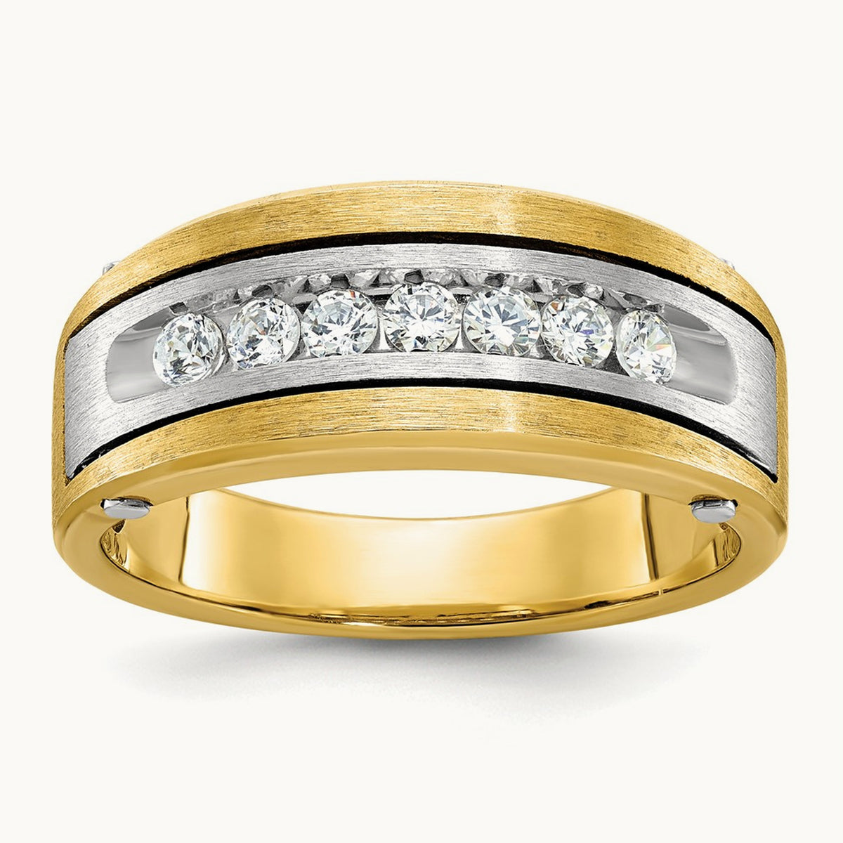 Men's Polished Satin & Grooved Diamond Ring — IBGoodman — photo set