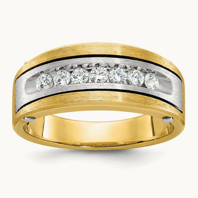 Men's Polished Satin & Grooved Diamond Ring — IBGoodman — photo set