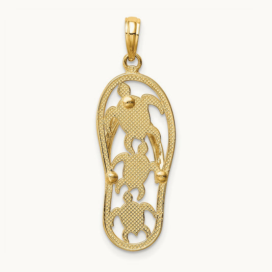 Triple Sea Turtle Flip-Flop Pendant, 14K Two-tone