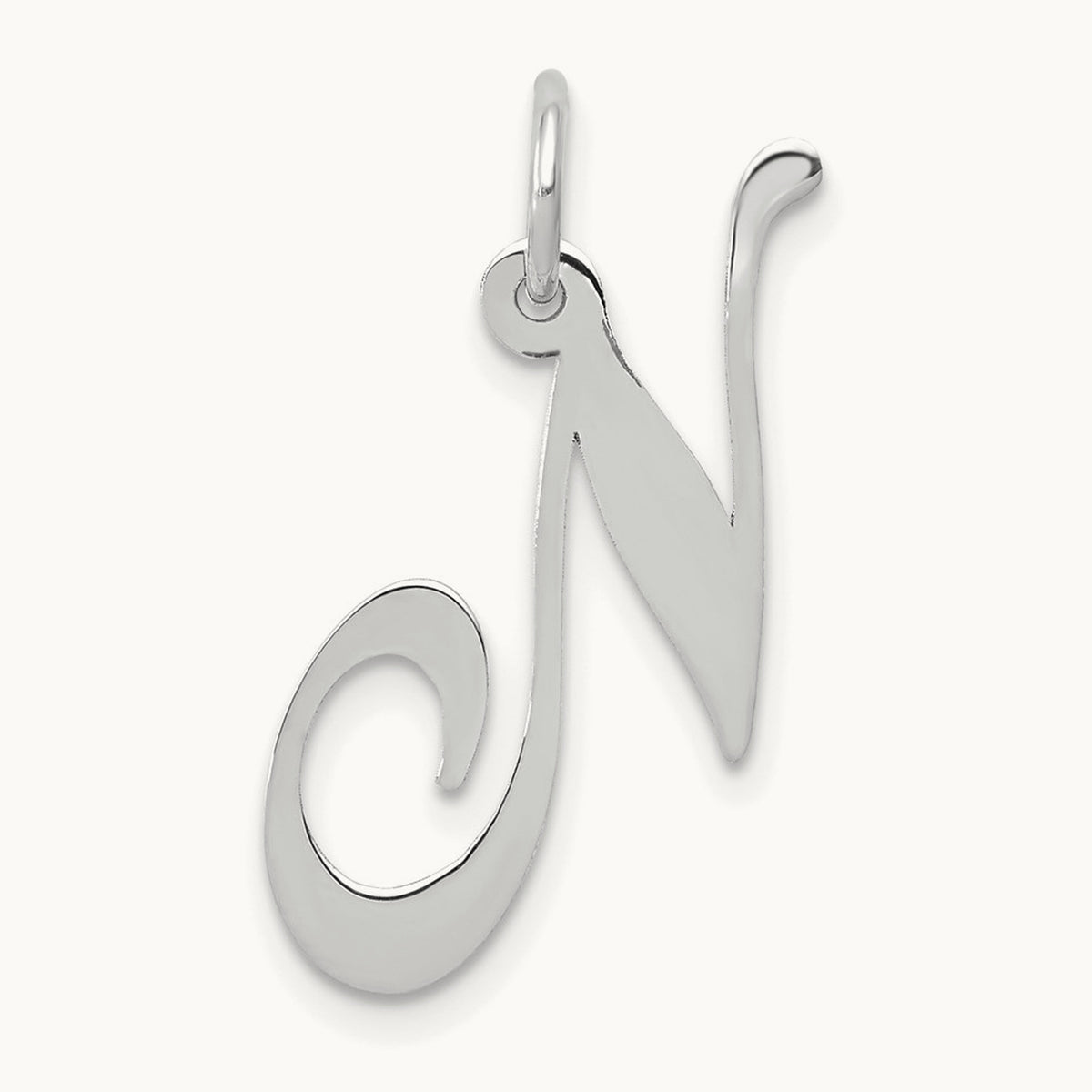 Medium Fancy Script Initial Charm — 14K White Gold, N