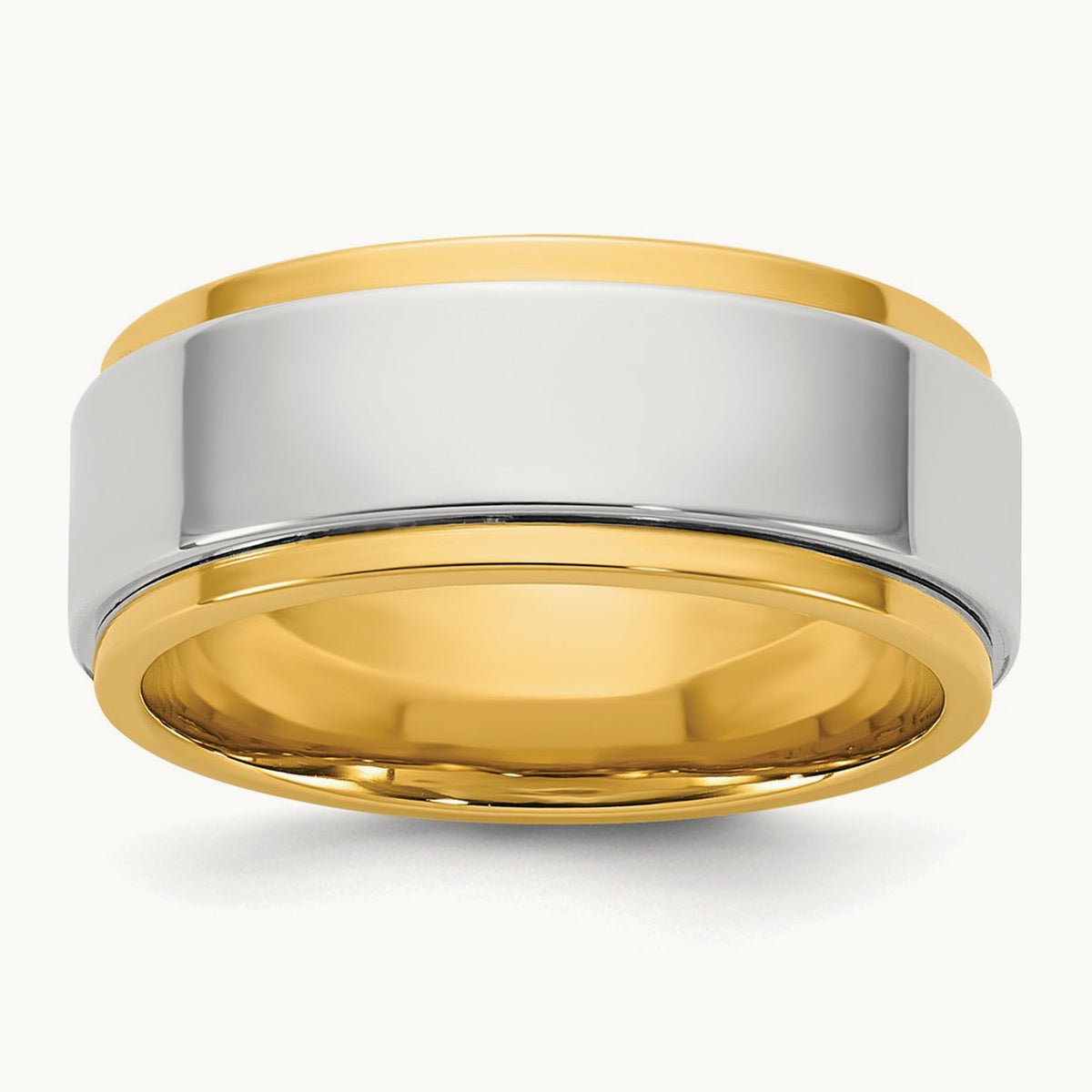 Y/W Step Edge Wedding Band, 8mm, 14K Two-tone
