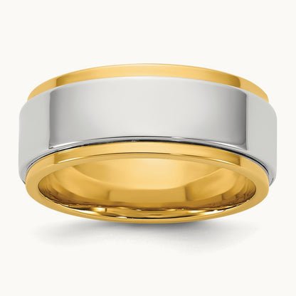 Y/W Step Edge Wedding Band, 8mm, 14K Two-tone