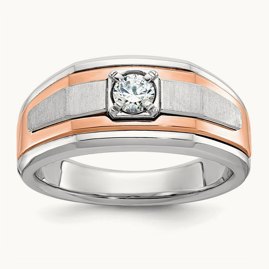 White/Rose Gold IBGoodman Men's Satin Diamond Complete Ring, 14K Two-tone