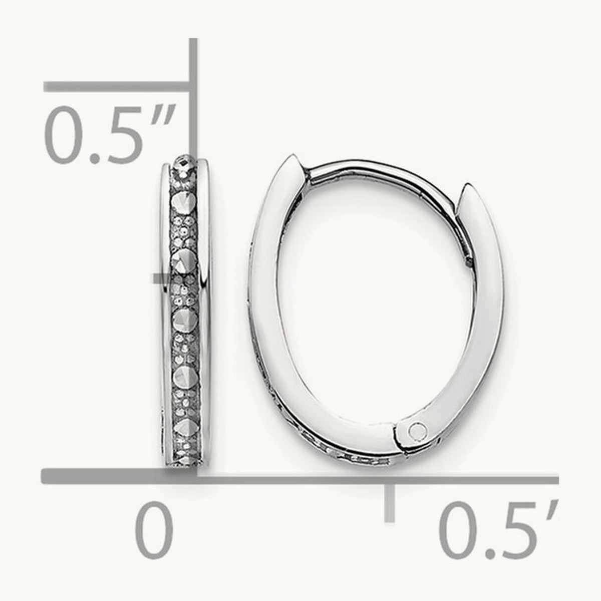 Diamond-cut Oval Hinged Hoop Earrings, 14K White Gold