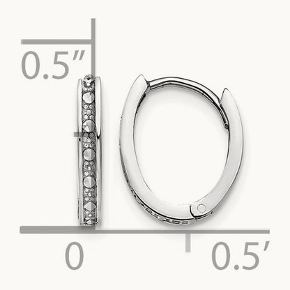 Diamond-cut Oval Hinged Hoop Earrings, 14K White Gold