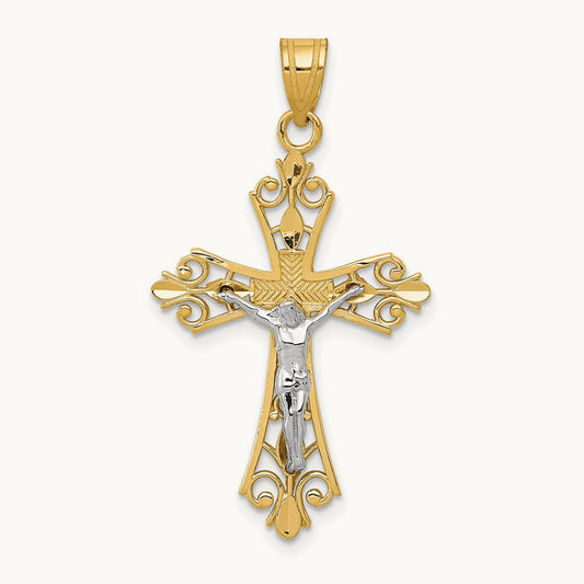 Crucifix Pendant, 14K Two-tone