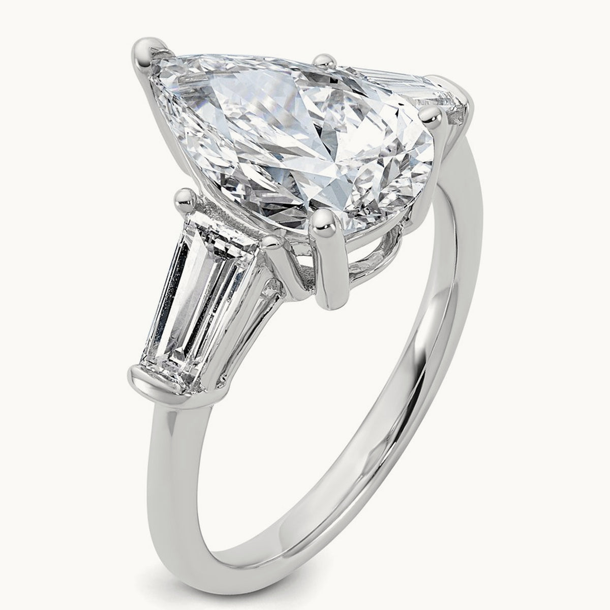 Pear/Baguette Engagement Ring — 14K White Gold, 7