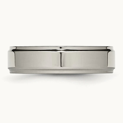 Polished Ridged Edge Band, 6mm, Titanium