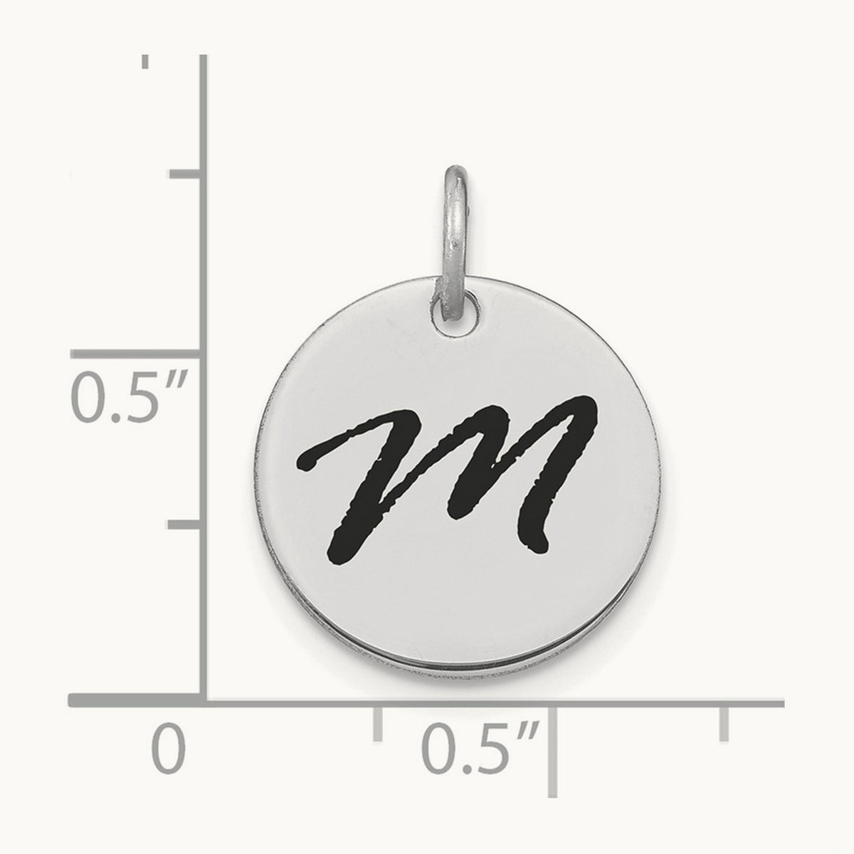 Polished Black Enamel Initial Disk Charm — 14K White Gold, M