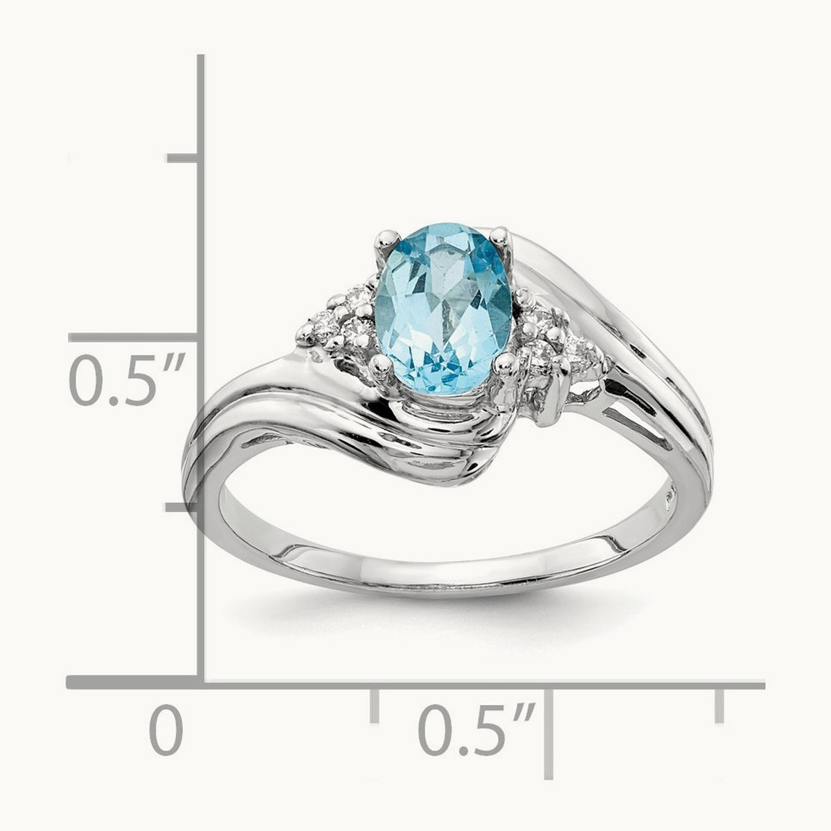 7x5mm Oval Blue Topaz AA Diamond ring, 14K White Gold