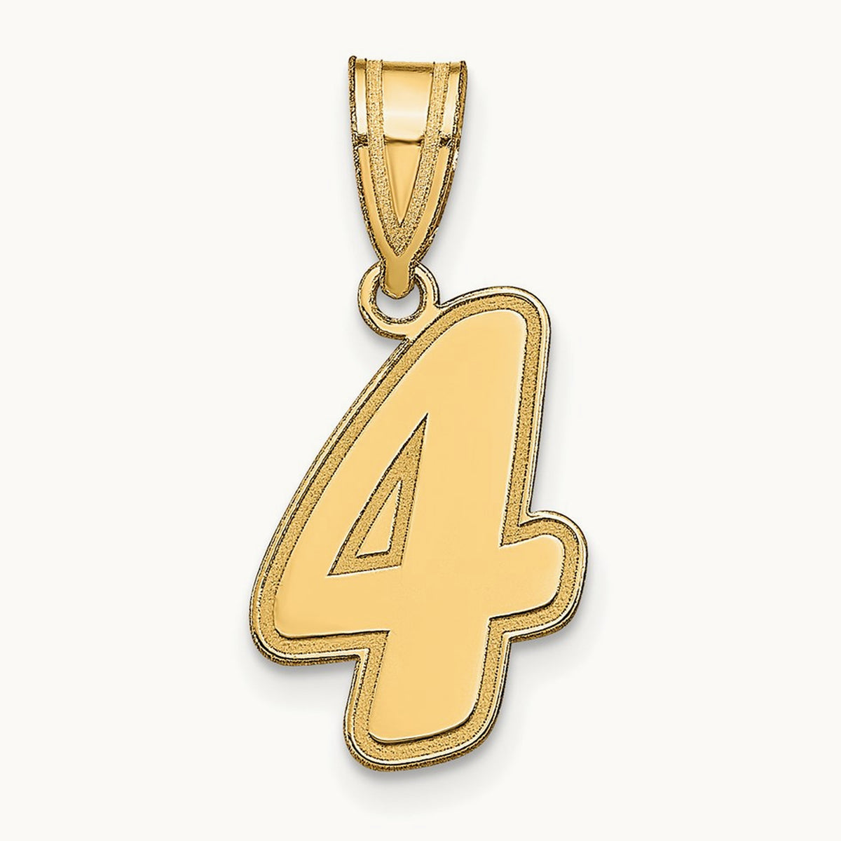 Brushed Border Script Number 4 Pendant, 14K