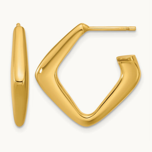 Polished Hollow J-Hoop Post Earrings, 14K — Leslie's