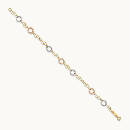 Tri-color Circles Bracelet, 14K