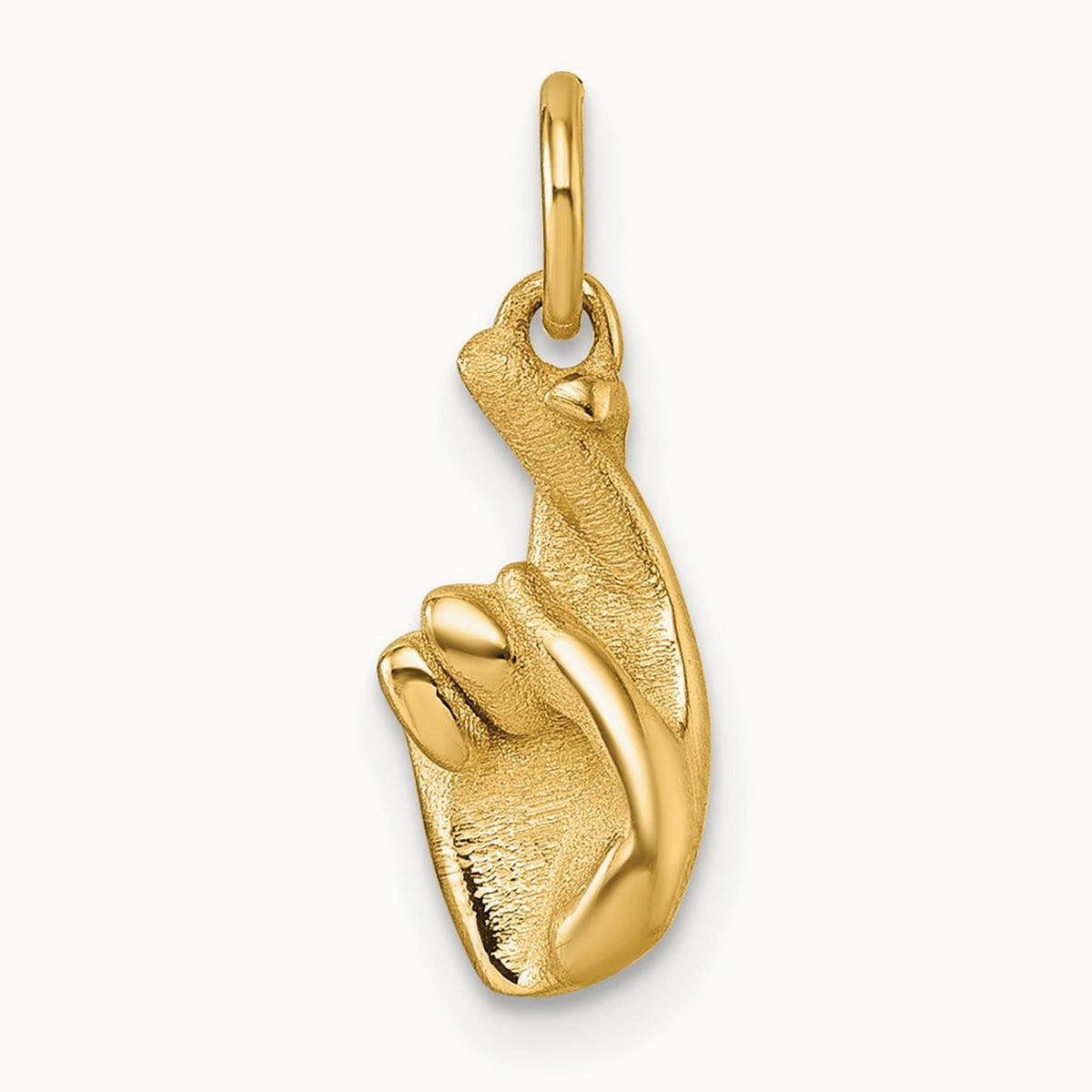 Polished Fingers Crossed Hand Pendant, 14K