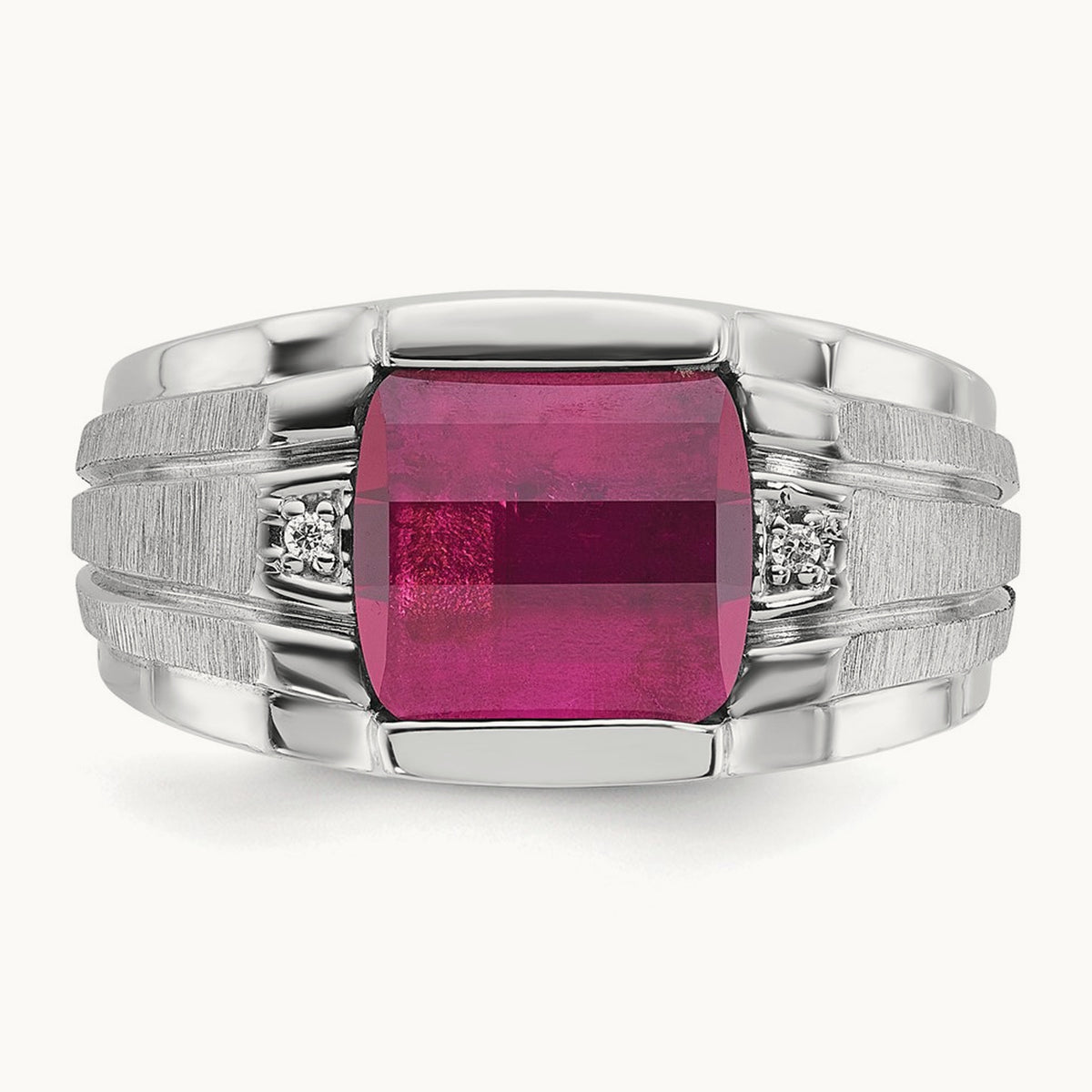IBGoodman Satin Cr. Ruby/Diamond Complete Ring, 14K White Gold