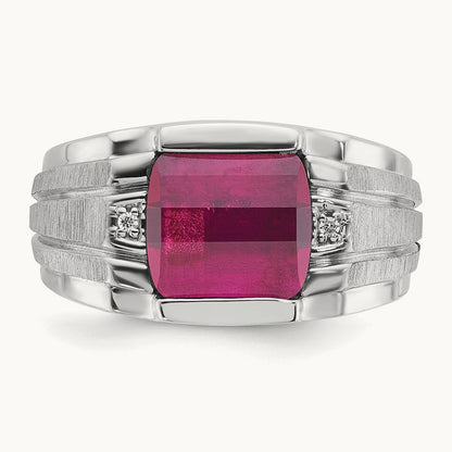 IBGoodman Satin Cr. Ruby/Diamond Complete Ring, 14K White Gold