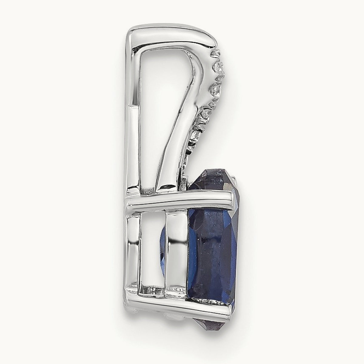 Oval Created Sapphire and Diamond Pendant, 14K White Gold