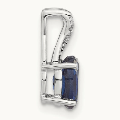 Oval Created Sapphire and Diamond Pendant, 14K White Gold