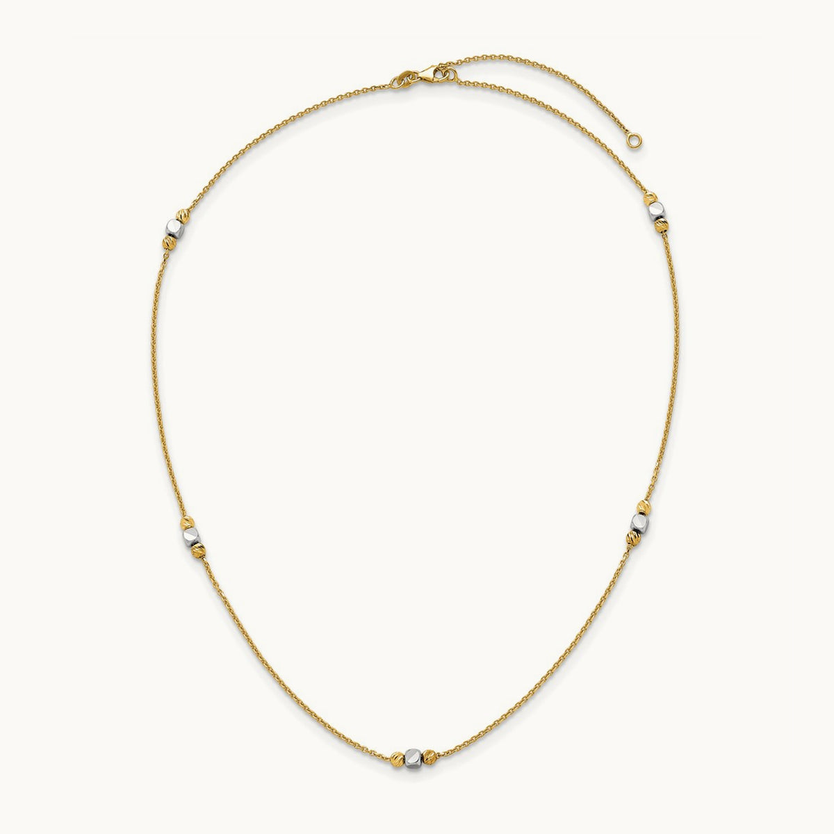 Polished Diamond-cut Bead Fancy w/2in ext. Necklace, 14K Two-tone