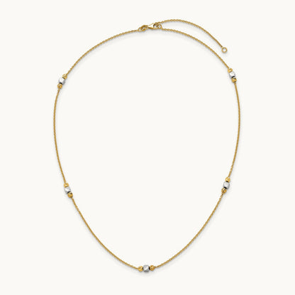 Polished Diamond-cut Bead Fancy w/2in ext. Necklace, 14K Two-tone