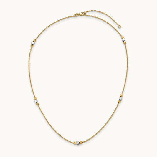 Polished Diamond-cut Bead Fancy w/2in ext. Necklace, 14K Two-tone