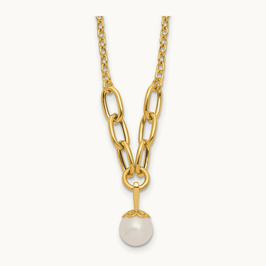 Polished Freshwater Cultured Pearl 16.75in Necklace, 14K