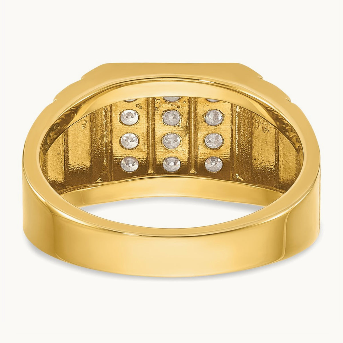 w/ White RH IBGoodman Men's Satin & Grooved 3-Row Diamond Ring, 14K