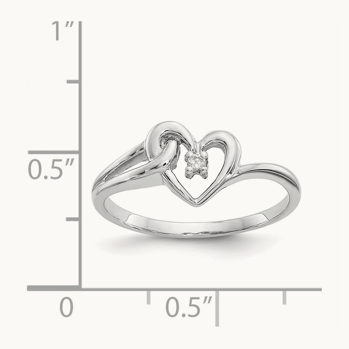 Polished AA Diamond heart ring, 14K White Gold