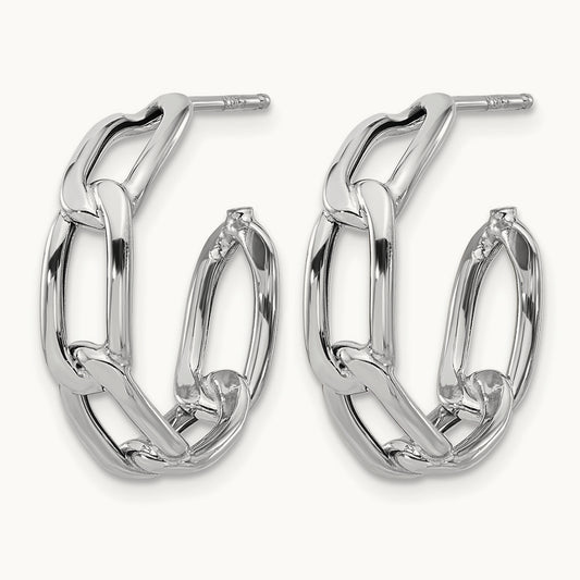 w/Wht RH-plating Polished Link Post Hoop Earrings, 14K — Leslie's