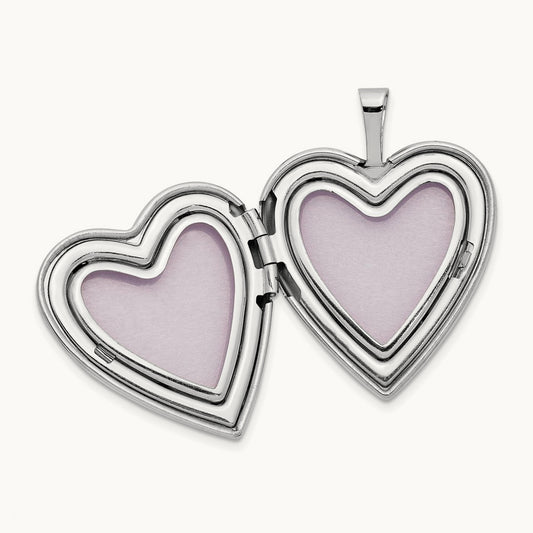 White Gold Enamel Rose I LOVE YOU Heart Locket, 20mm, 14K