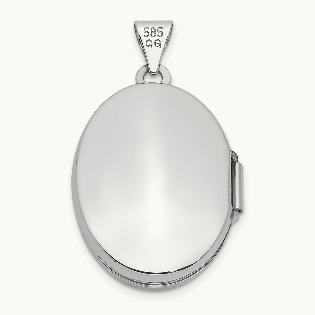 Oval Leaf Floral Scroll Border H/Eng Locket, 21mm, 14K White Gold