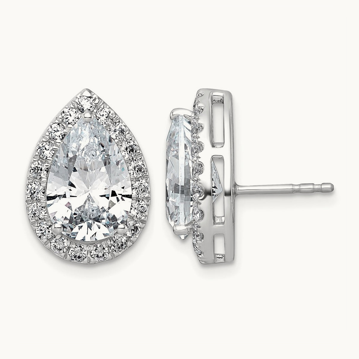 Pear Halo Post Earrings, 1.25-6.75 ct tw Lab-Grown Diamond — 6 3/4 ct, VS (Best) · Certified, 14K White Gold