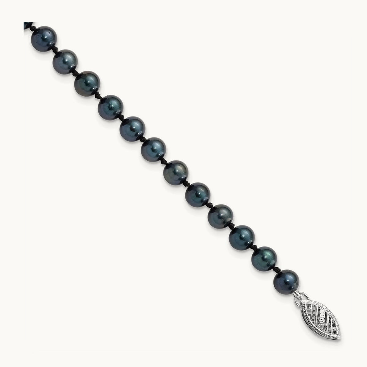 5- Round Black Saltwater Akoya Cultured Pearl Bracelet, 14K White Gold