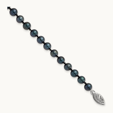 5- Round Black Saltwater Akoya Cultured Pearl Bracelet, 14K White Gold