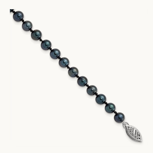 5- Round Black Saltwater Akoya Cultured Pearl Bracelet, 14K White Gold