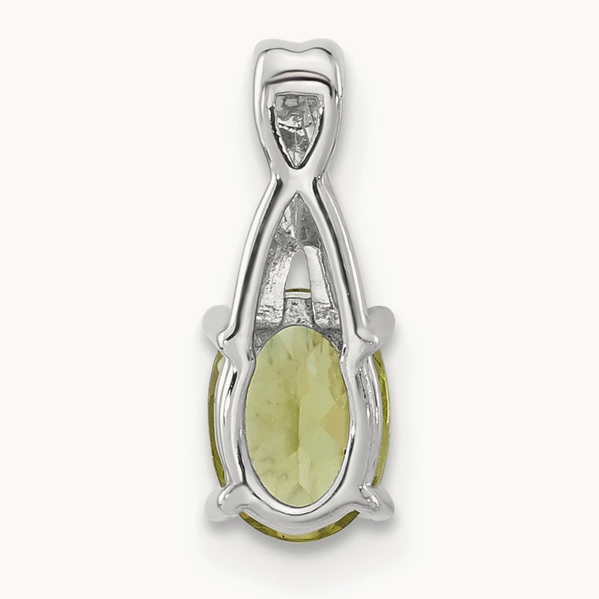 Oval Peridot and Diamond Pendant — 14K White Gold