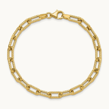 Polished and Textured Fancy Link Bracelet, 14K