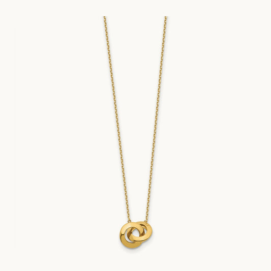 Polished Fancy Interlocking Circle 16 inch with 1 inch ext. Necklace, 14K