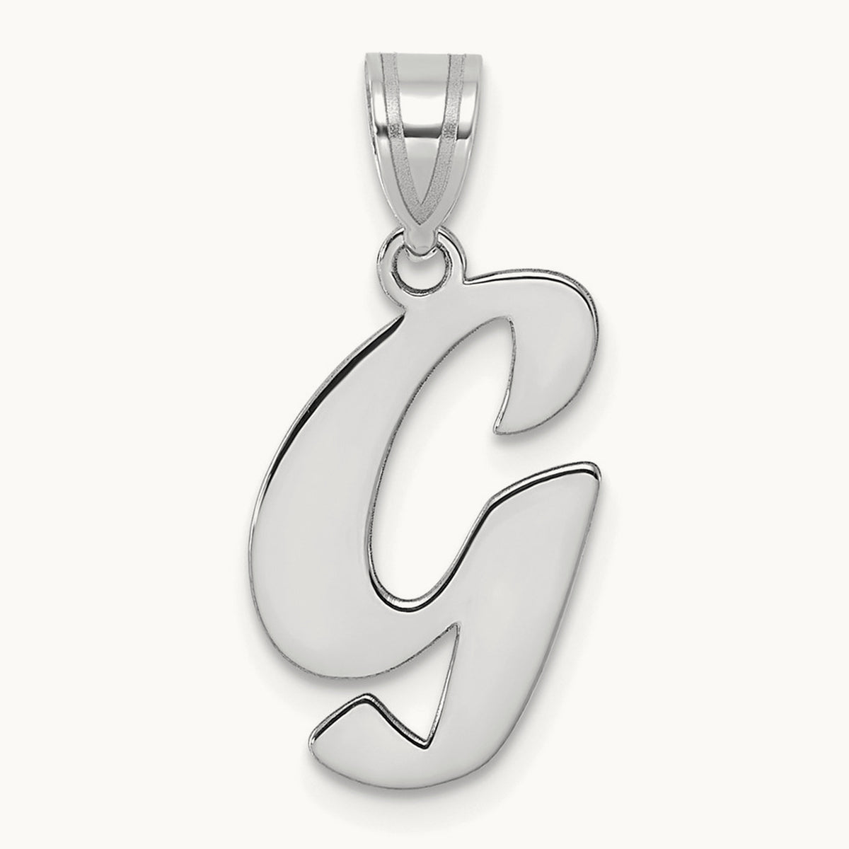 Polished Script Initial Pendant — 14K White Gold, G