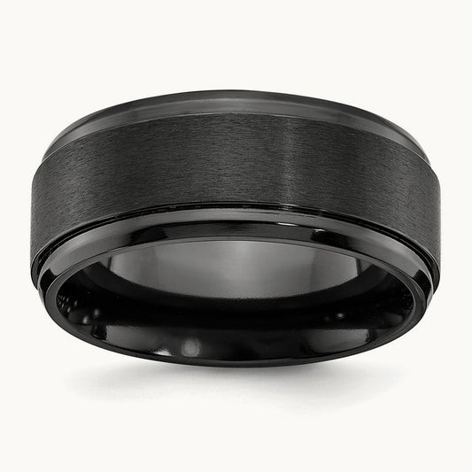 Black Zirconium Polished with Brushed Center Beveled Edge Band, 9mm
