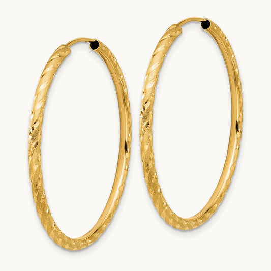 Polished and Satin D/C Endless Hoop Earrings, 2.00mm, 14K