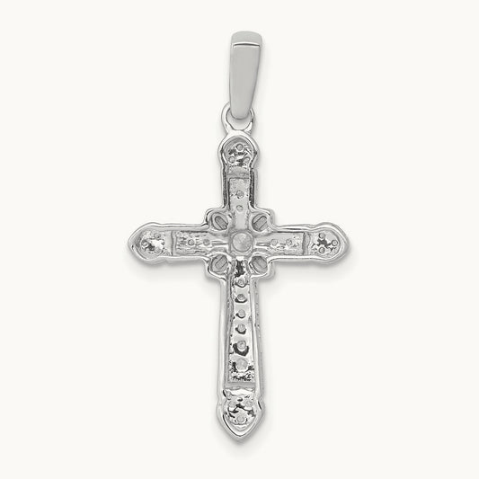 1/6ct. Diamond Filigree Cross Pendant — 14K White Gold, 28mm