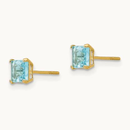 Madi K Blue Topaz Square Post Earrings, 4mm, 14K