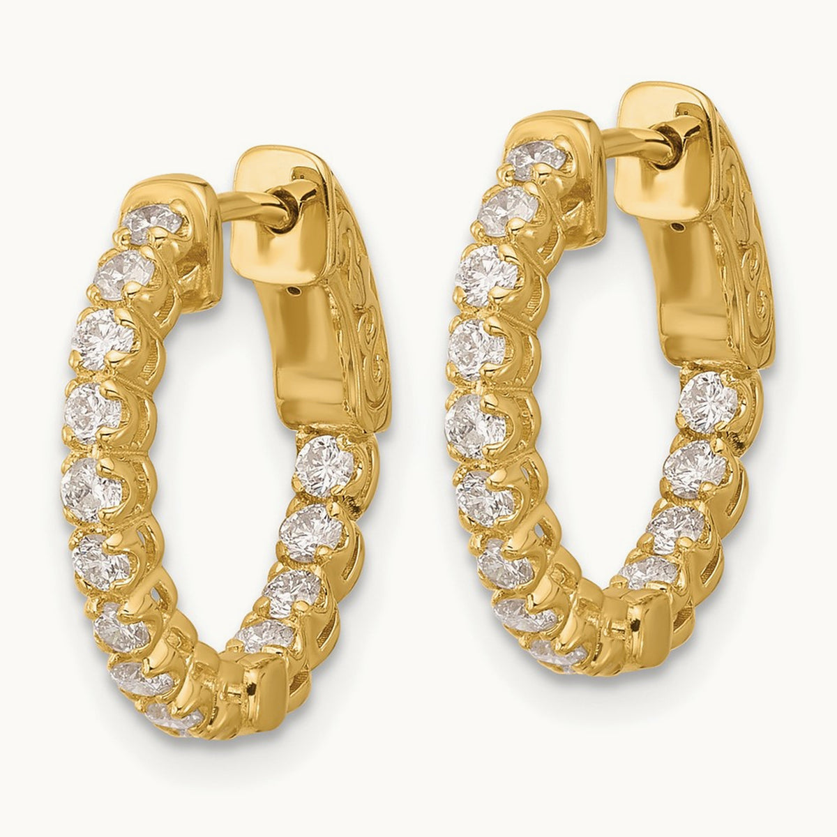 .56ct 28- In/Out Hoop w/ Safety Clasp Diamond Earrings, 1.75mm, 14K