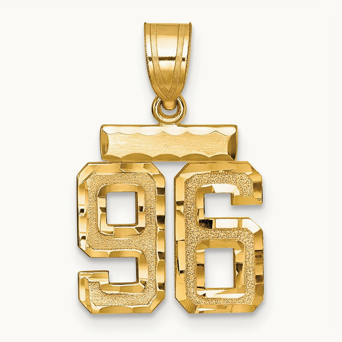 Small Brushed Diamond-cut Number 96 Charm, 14K