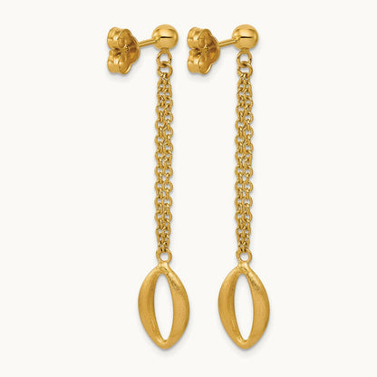 Polished and Brushed Navette Link Post Dangle Earrings, 14K — Leslie's