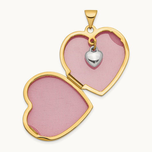 Dia Always in my Heart w/ Heart Charm Inside Heart Locket, 21mm, 14K Two-tone