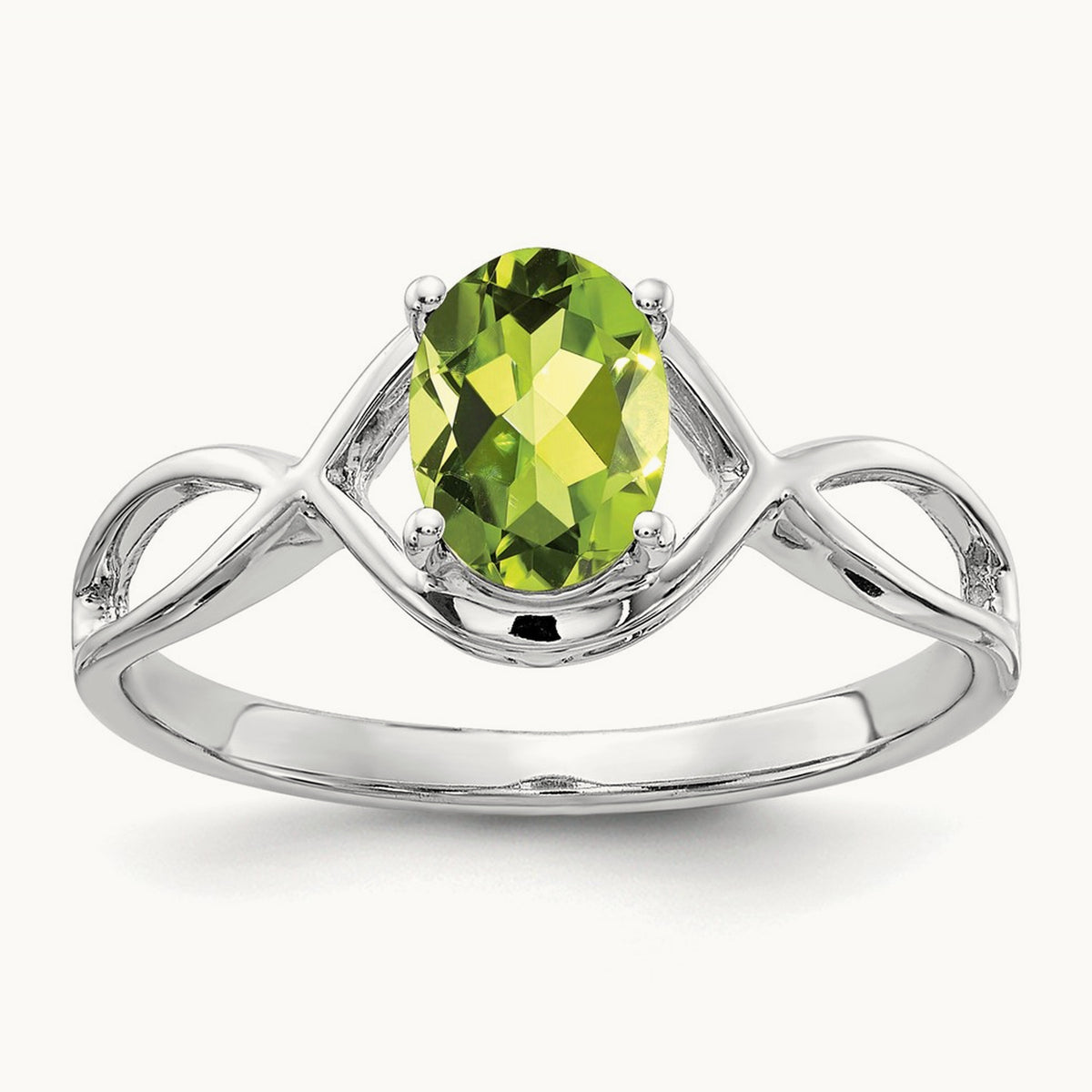 7x5mm Oval Peridot Ring, 14K White Gold