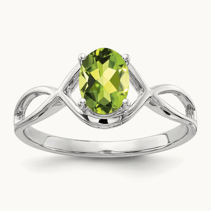 7x5mm Oval Peridot Ring, 14K White Gold